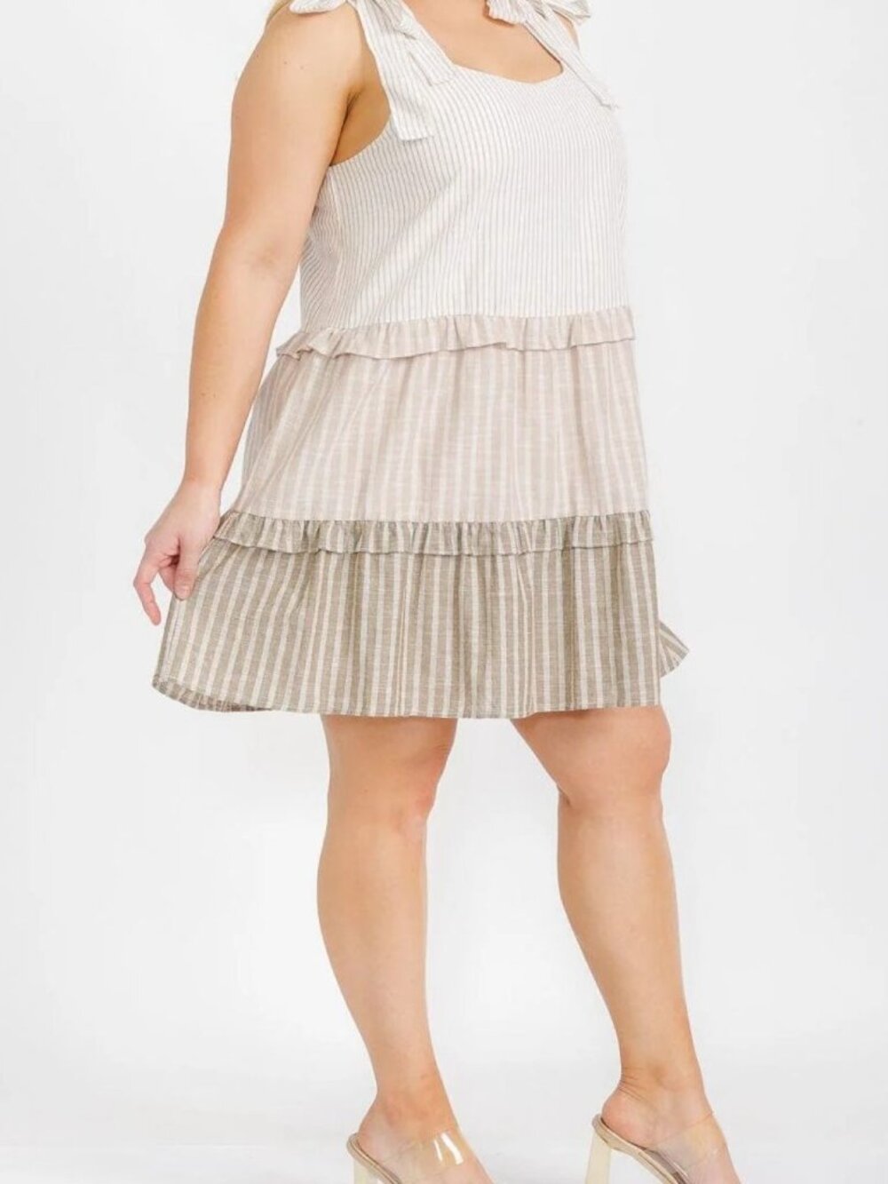 Sleeveless Tiered Colorblock Stripe Tunic Mini Dress